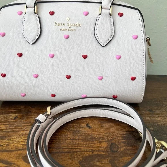 SET🩷 Kate Spade Madison Duffle Crossbody Bag & Wallet Heart Studs Powdered Sugar - Picture 8 of 16